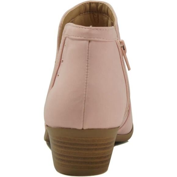 Women's Perforated Cut Out Stacked Heel Booties - Leather, Side Zipper - Picture 4 of 6